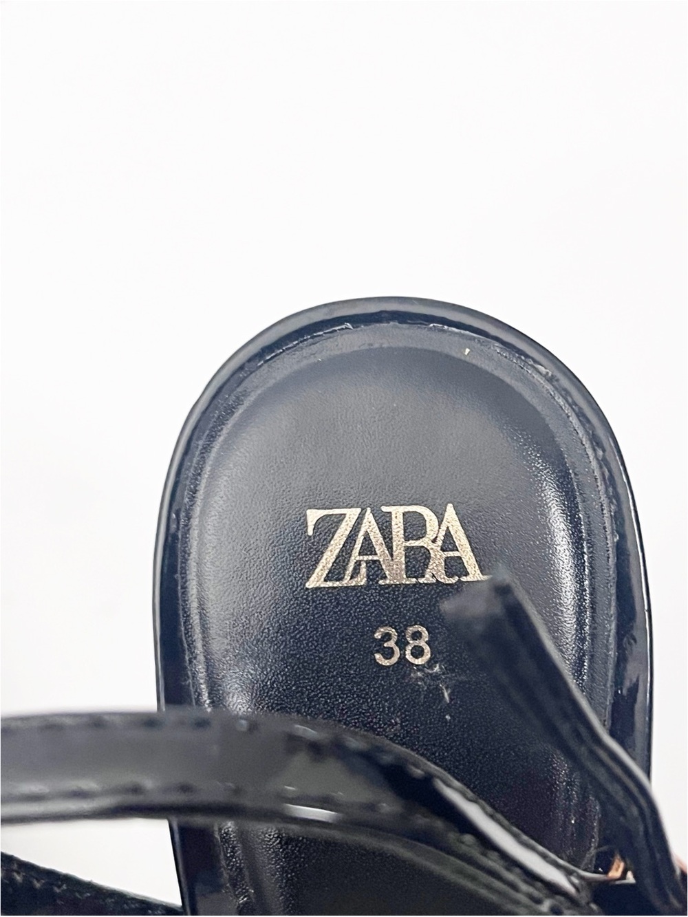 ZARA Black Patent Leather Strappy Pointy Toe Slingback Heels Size 38 Classic - Picture 3 of 11